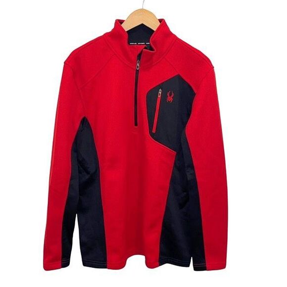 Spyder Mens Half Zip Lightweight Fleece Sweater Jacket Black Red Size XL - Picture 1 of 8